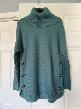 Cozy Teal Turtleneck Button-Side Sweater